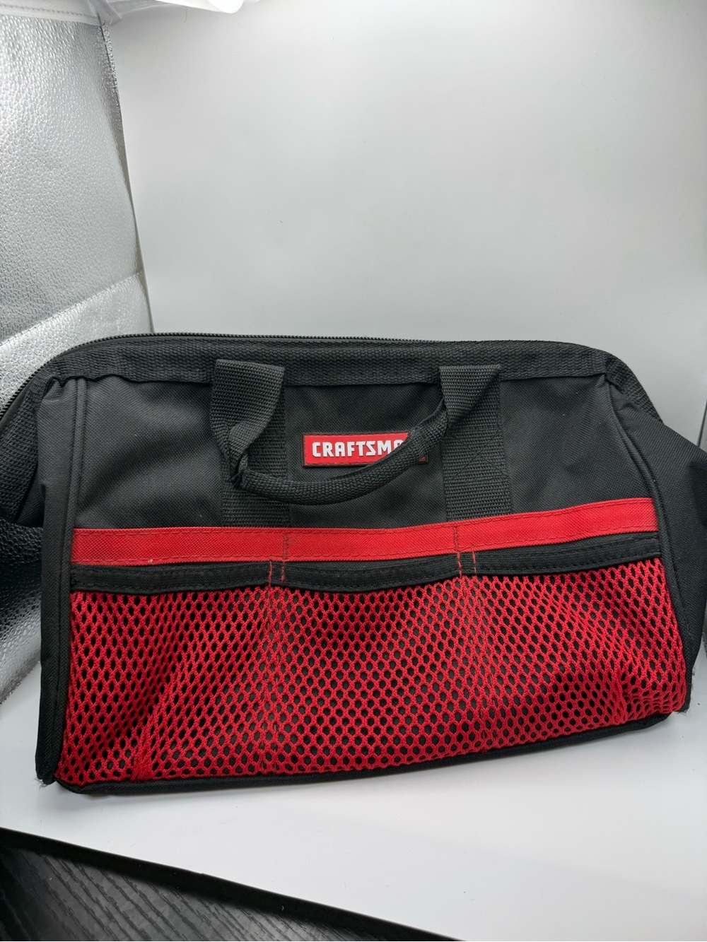 Craftsman 14” Tool Bag Black Red Polyester Zippered Utility Tote Part 37537